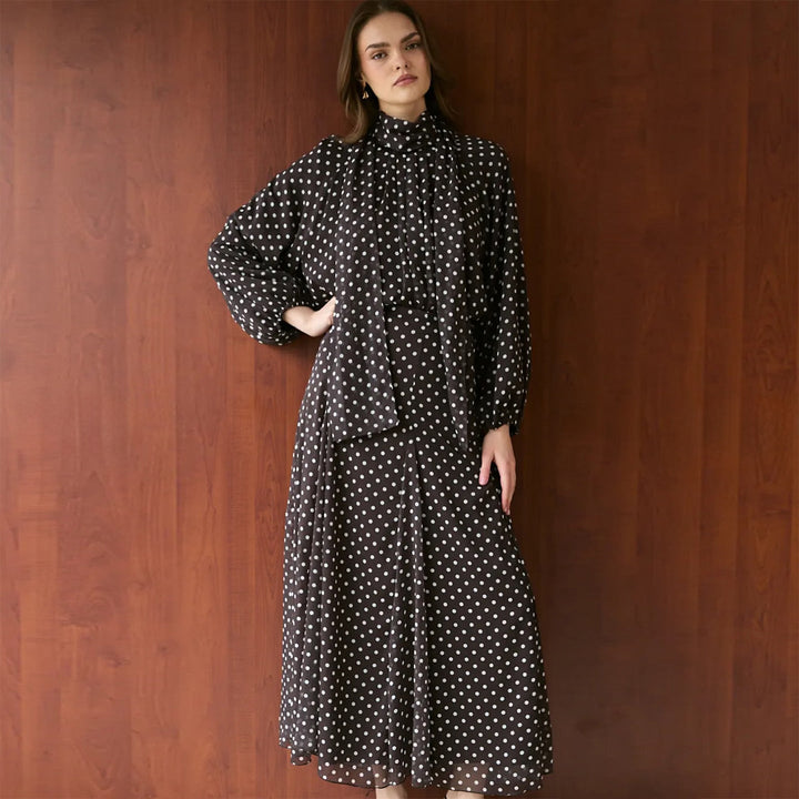 Damen Kleid mit elegantem Stehkragen und verspieltem Punkte-Design Drune