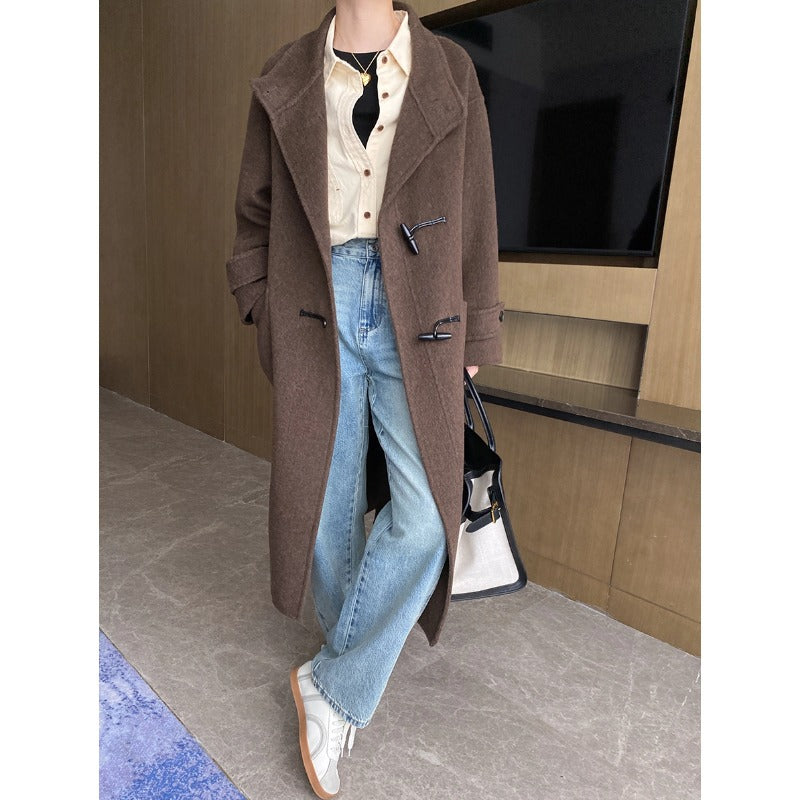 Damen Lange Duffle-Coat mit praktischem Verschluss und weichem Material Drune