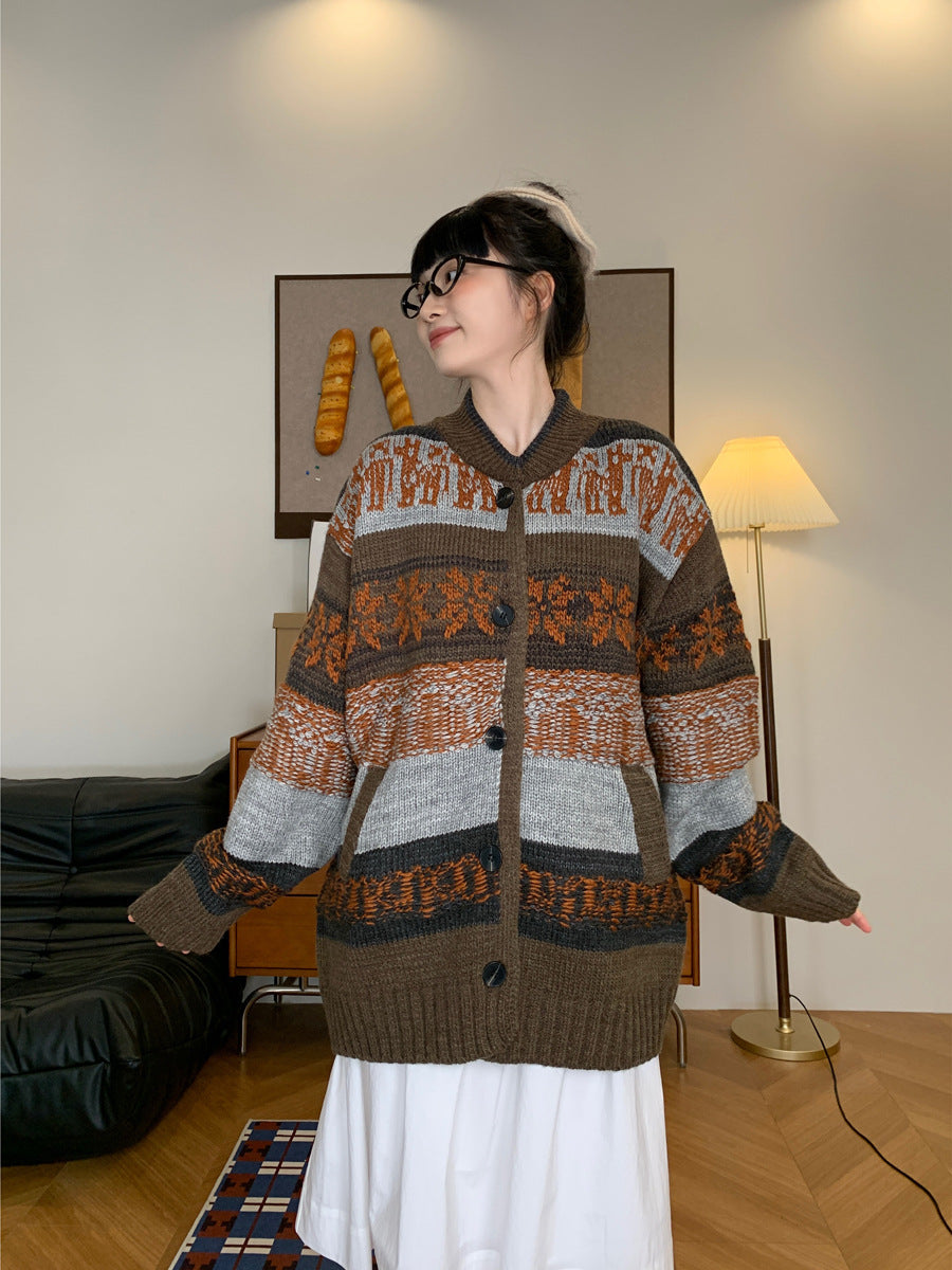 Damen Grobstrickjacke mit trendigem Norweger-Muster und lässigem Schnitt Drune