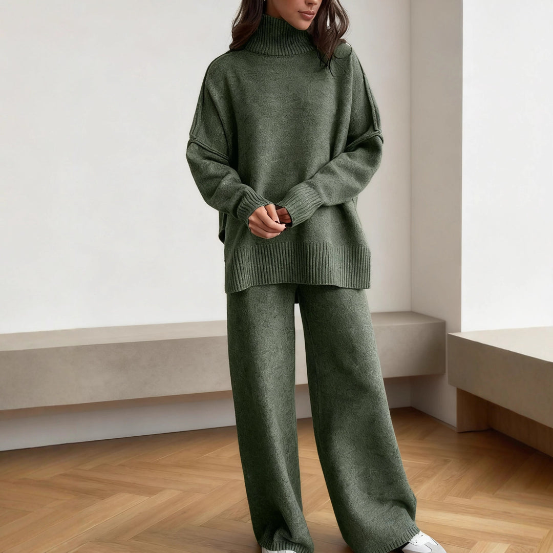 Damen kuscheliger Strickanzug mit hohem Kragen und weitem Schnitt Drune