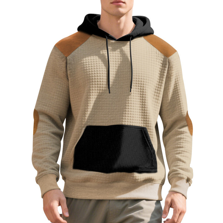 Herren nan urbaner Waffelstrick-Kapuzenpullover mit Kängurutasche und Besatz Drune