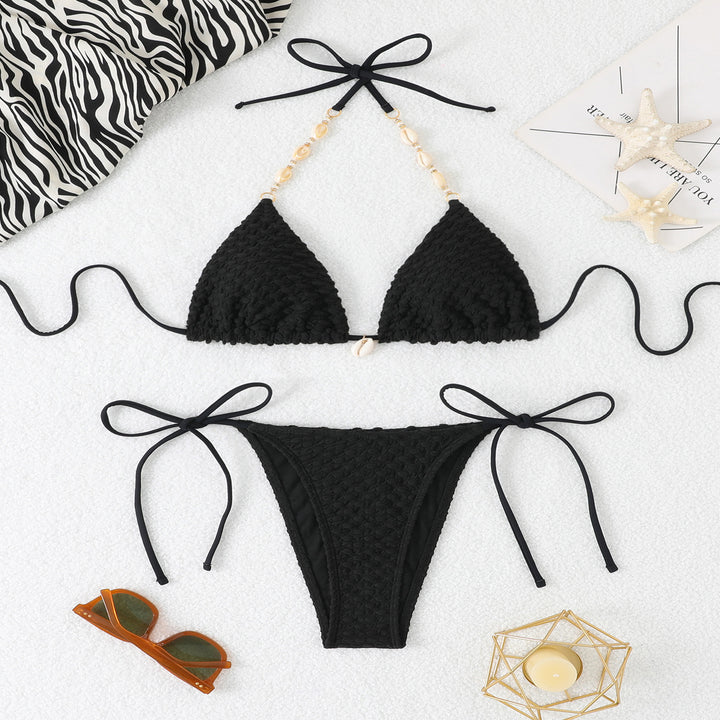 Damen geflochtener Bikini mit dekorativen Perlen Drune