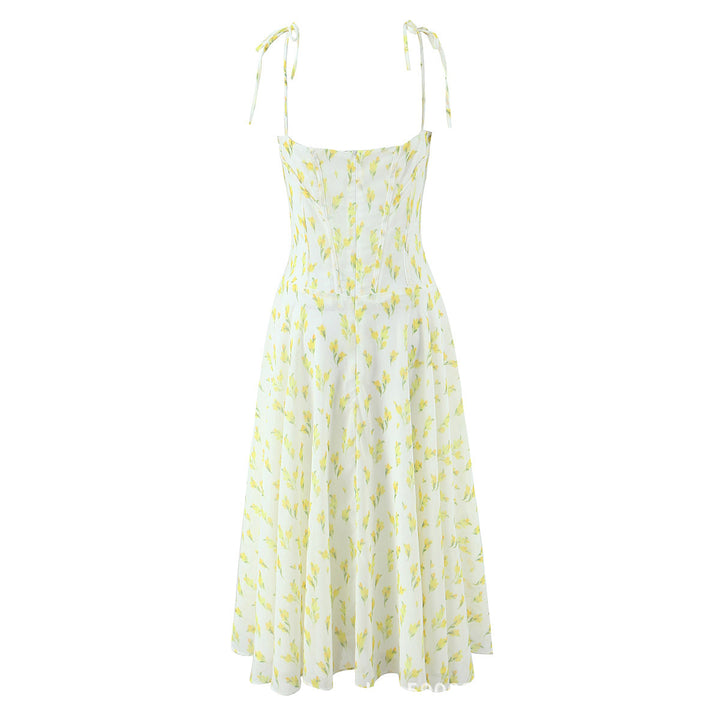 Damen lässiges Sommerkleid mit zarten Spaghetti-Trägern und floralem Design Drune