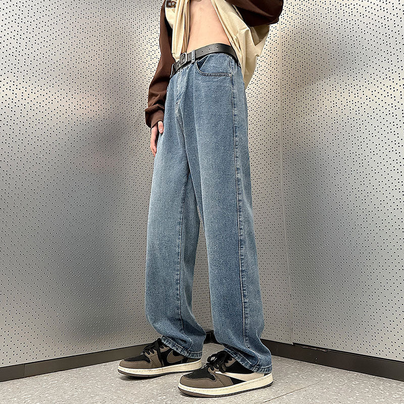 Herren Weite Vintage-Denim-Hose im Baggy‑Straßenstyle mit vorderer Bügelfalte Drune