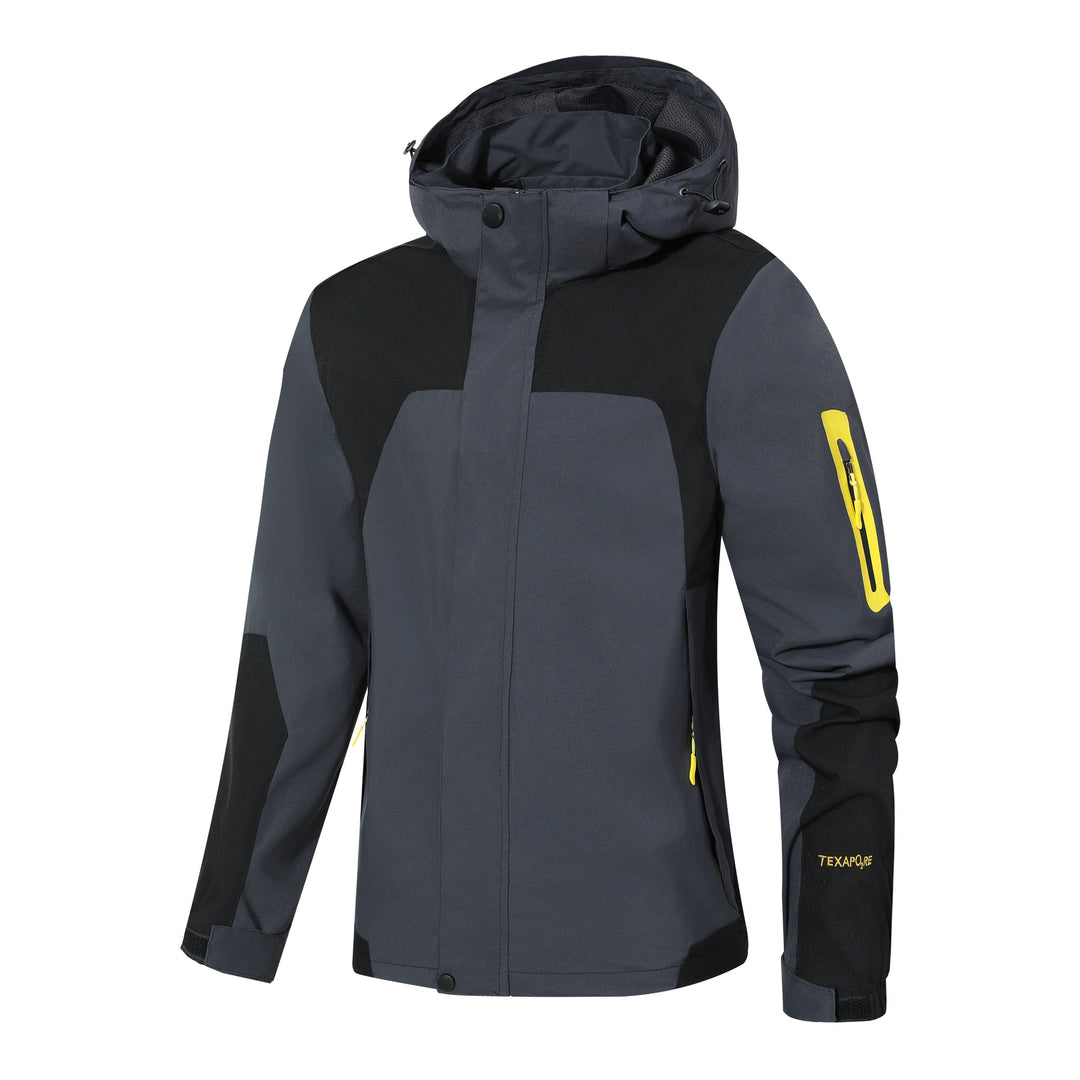 Herren Wasserdichte Softshell-Outdoorjacke mit Kapuze, Ärmel-Reißverschlusstasche und winddichter Membran Drune