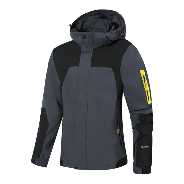 Herren Wasserdichte Softshell-Outdoorjacke mit Kapuze, Ärmel-Reißverschlusstasche und winddichter Membran Drune