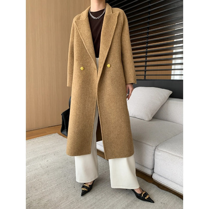 Damen eleganter und warmer Wollmantel mit doppelter Knopfleiste Drune