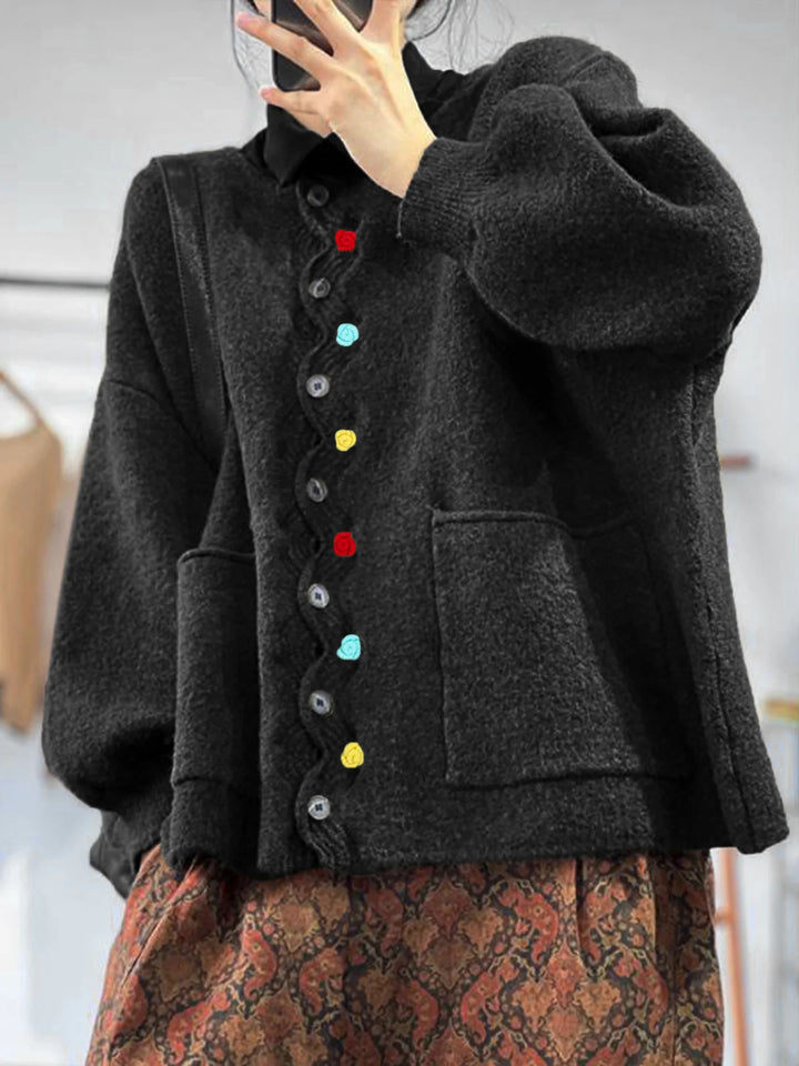 Damen Oversized Strickcardigan mit Zierknopfleiste und aufgesetzten Taschen Drune