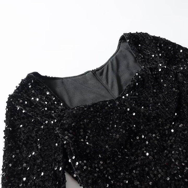Damen Paillettenbesetztes Samt‑Minikleid mit schmeichelnder Korsage und ausgestelltem Rock Drune