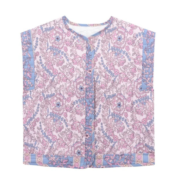 Damen Gesteppte Weste mit Floralem Design und Praktischen Taschen Drune