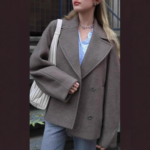 Damen elegante Wolljacke im klassischen Oversized-Schnitt Drune