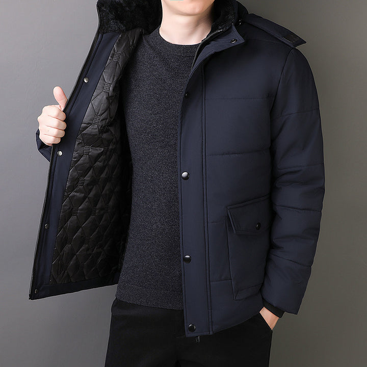 Herren Wattierte Thermojacke mit gesteppter Innenfüllung, Kunstfellkragen und Pattentaschen Drune
