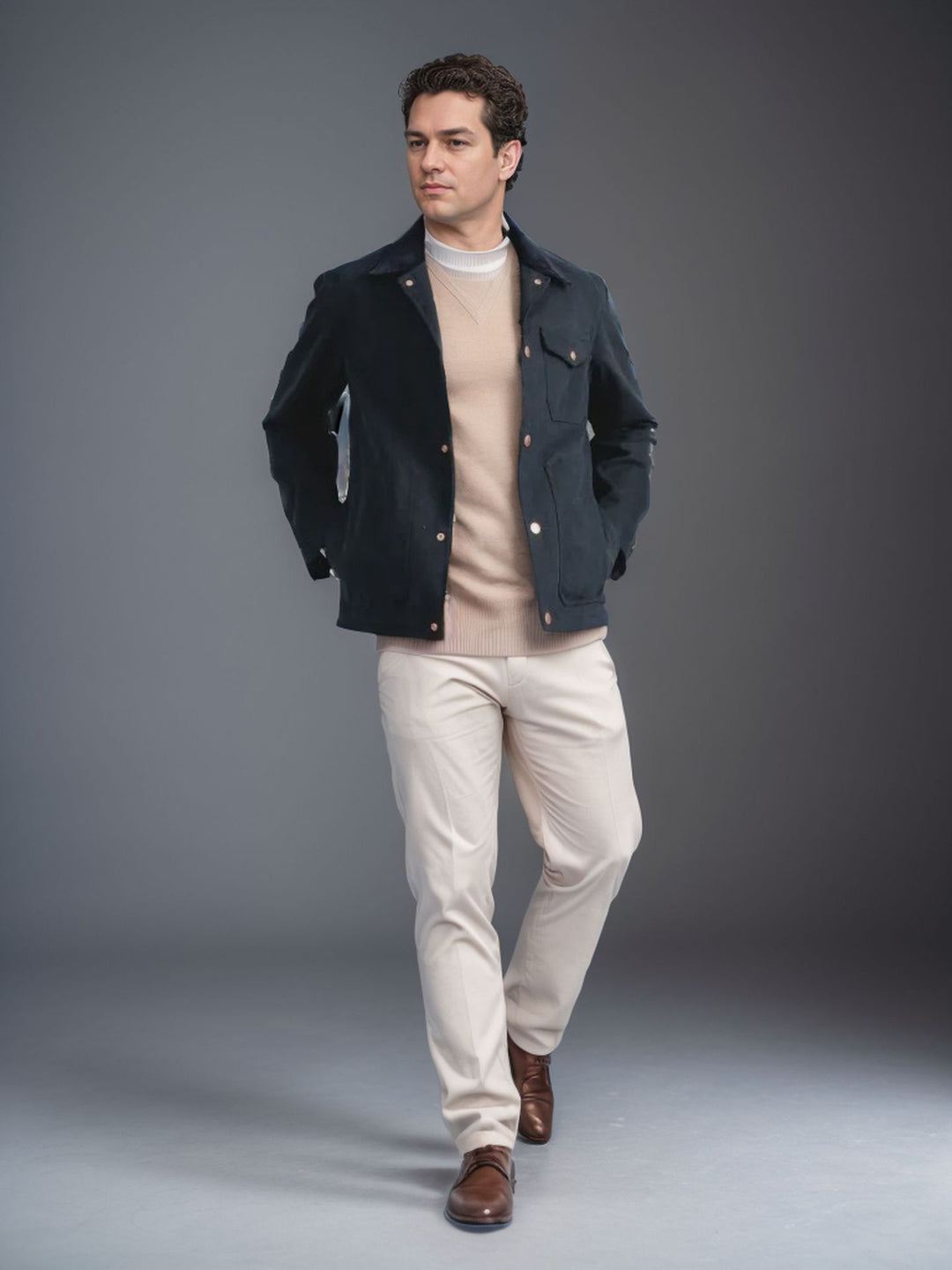 Herren Suedejacke mit modischem Design und praktischen Taschen Drune