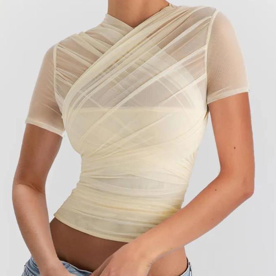 Damen Wickeloberteil mit transparenten Details und figurbetontem Schnitt Drune