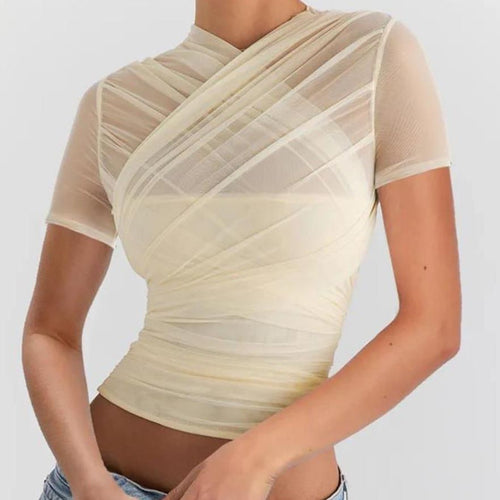 Damen Wickeloberteil mit transparenten Details und figurbetontem Schnitt Drune