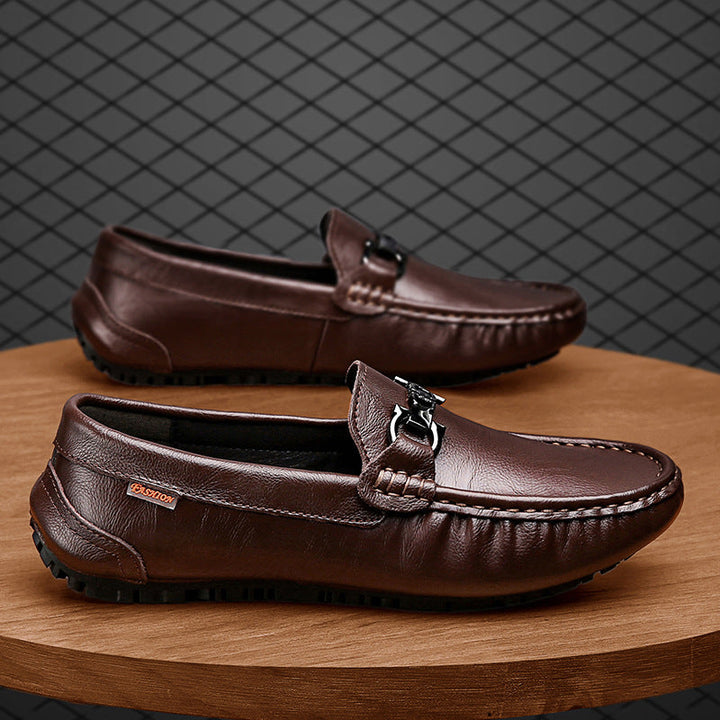 Damen Elegante Mokassins aus hochwertigem Leder mit modischer Schnalle Drune