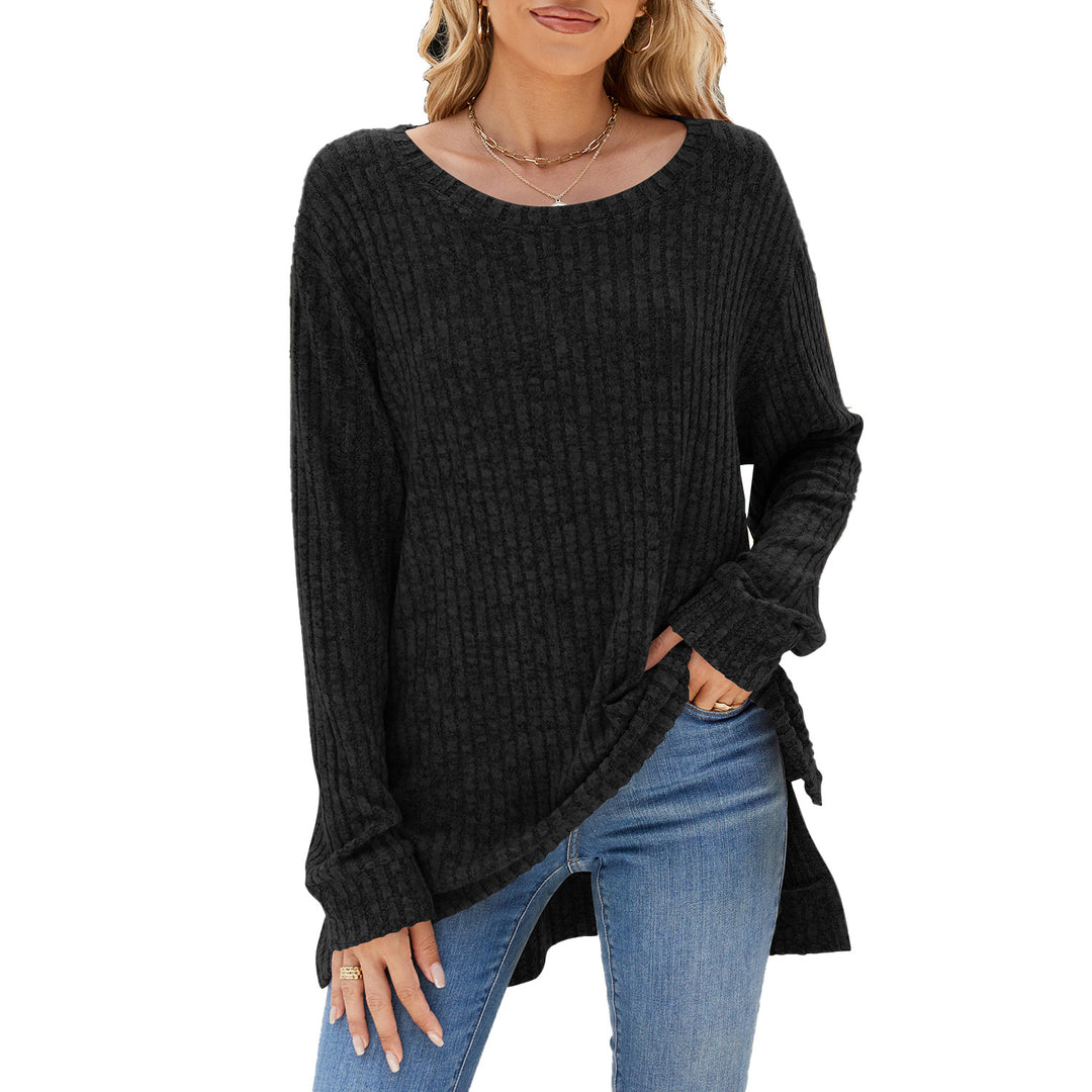 Damen lässiges Langarmshirt aus samtigem Rippstrick Drune