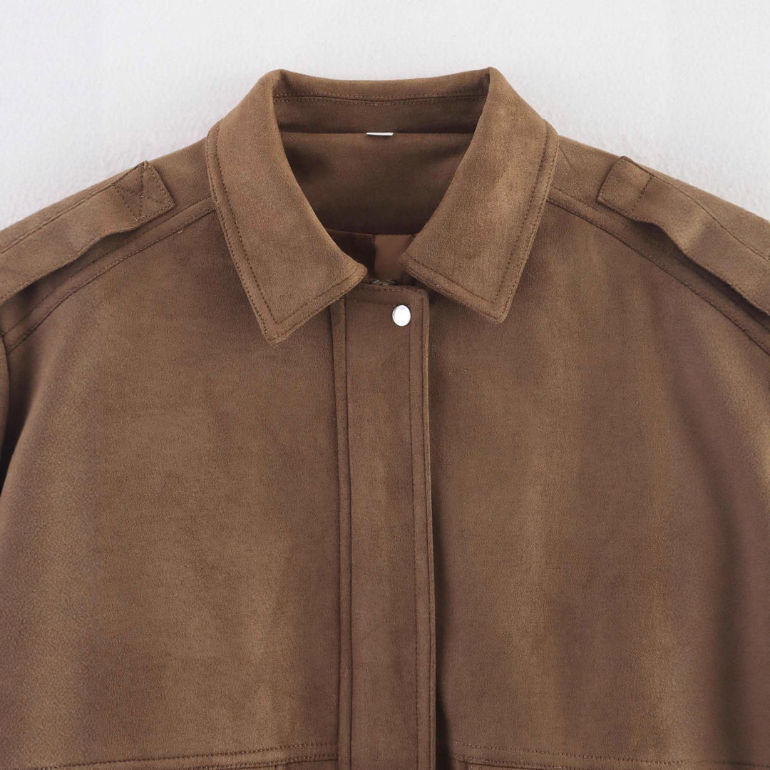 Damen lässige Kunstlederjacke im oversize Schnitt mit praktischen Taschen Drune
