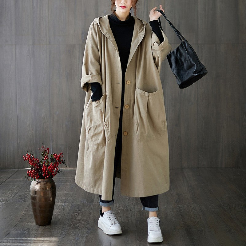 Damen Oversized Kapuzenmantel mit praktischen Taschen Drune