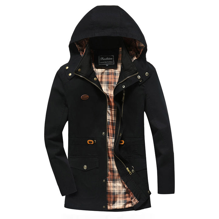 Herren Kapuzen-Canvasparka mit karierter Innenfütterung und Multifunktions‑Taschen Drune