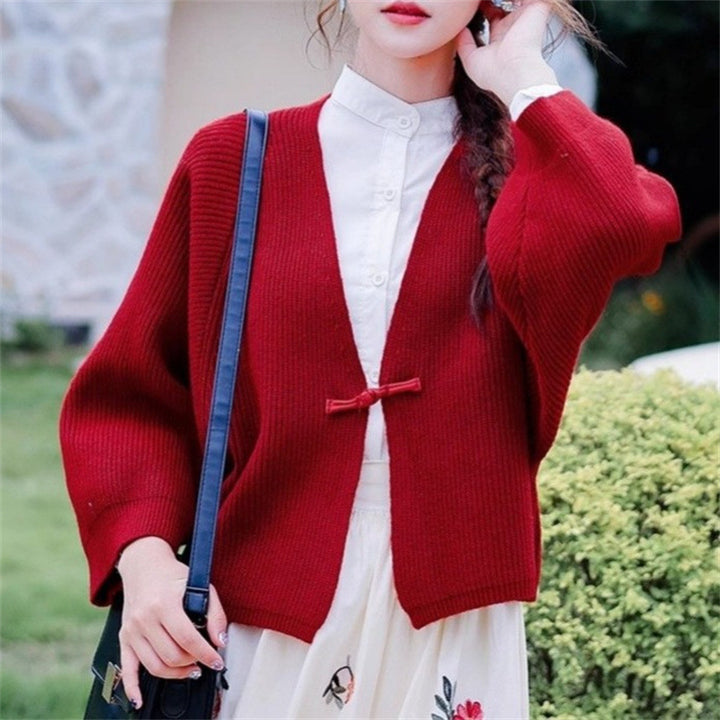 Damen gemütliche Strickjacke mit breiten Ärmeln Drune