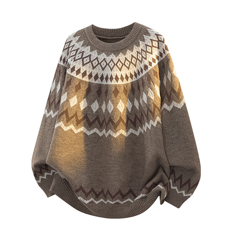 Damen Grobstrickpullover mit grafischem Muster Drune
