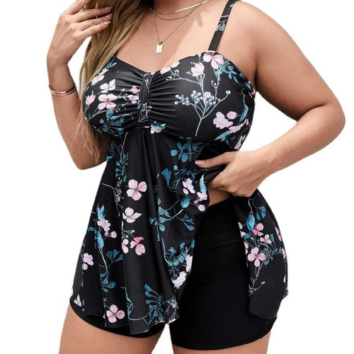 Damen Sportliches Tankini-Set mit floralem Oberteil und Shorts Drune