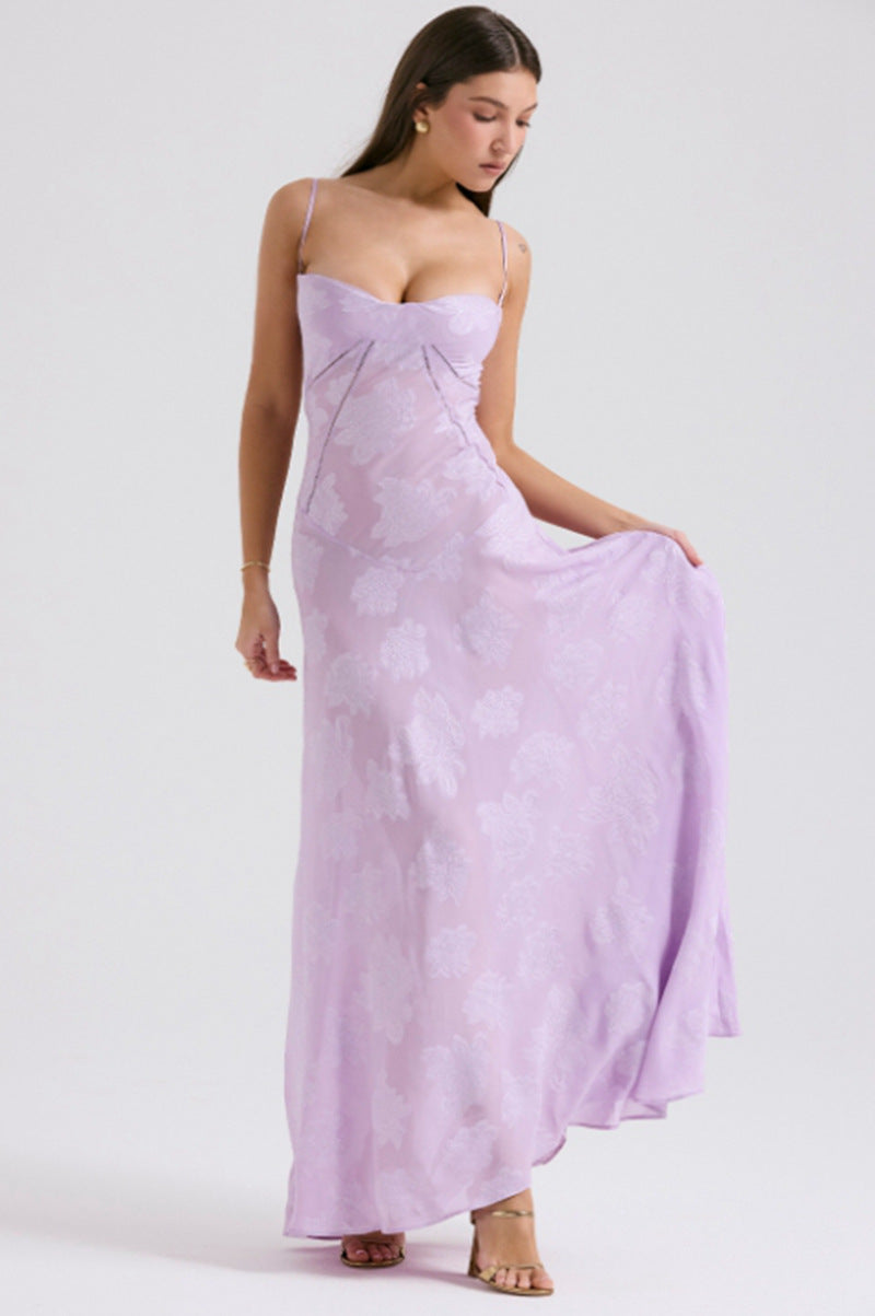 Damen nan figurbetontes Maxikleid mit Miederkonstruktion und Spaghettiträgern Drune