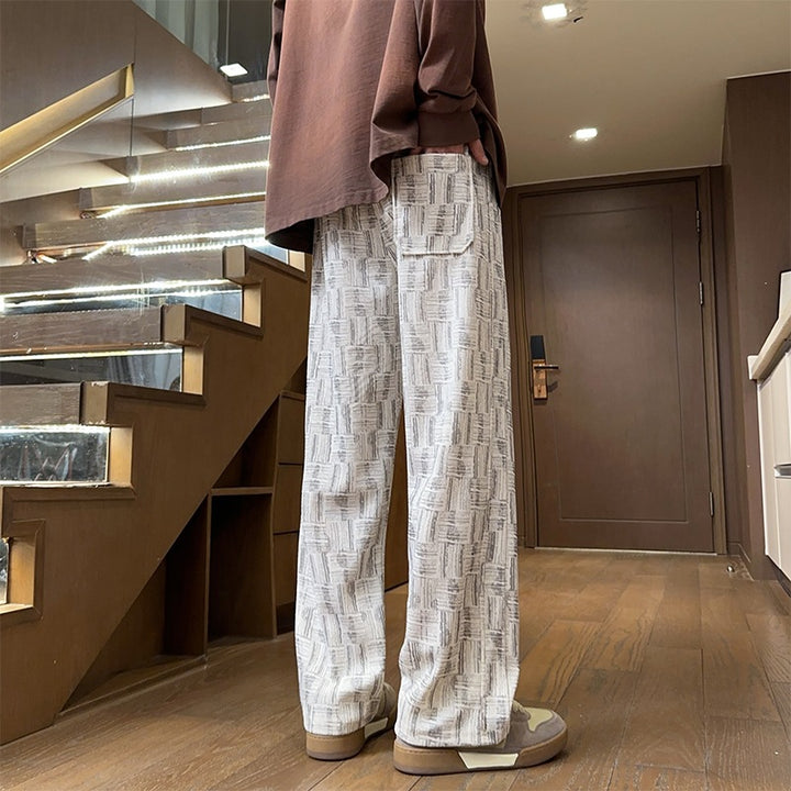 Herren Weite Strukturierte Leinenoptik-Hose mit Relaxed-Silhouette und grafischem Muster Drune
