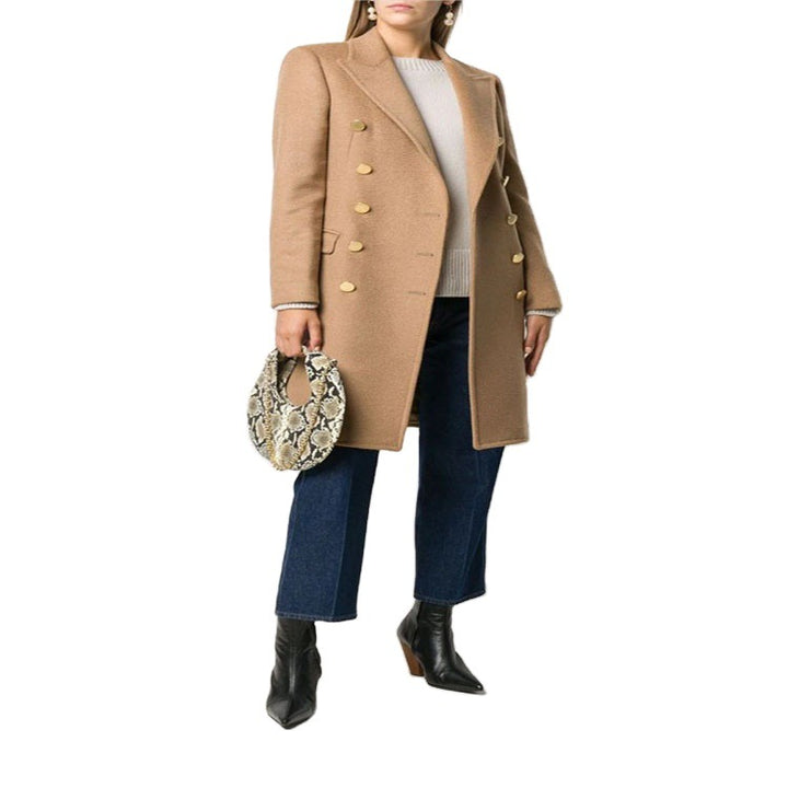Damen Militärisch-inspirierter Taillierter Longcoat im Tailoring mit dekorativen Metallknöpfen Drune