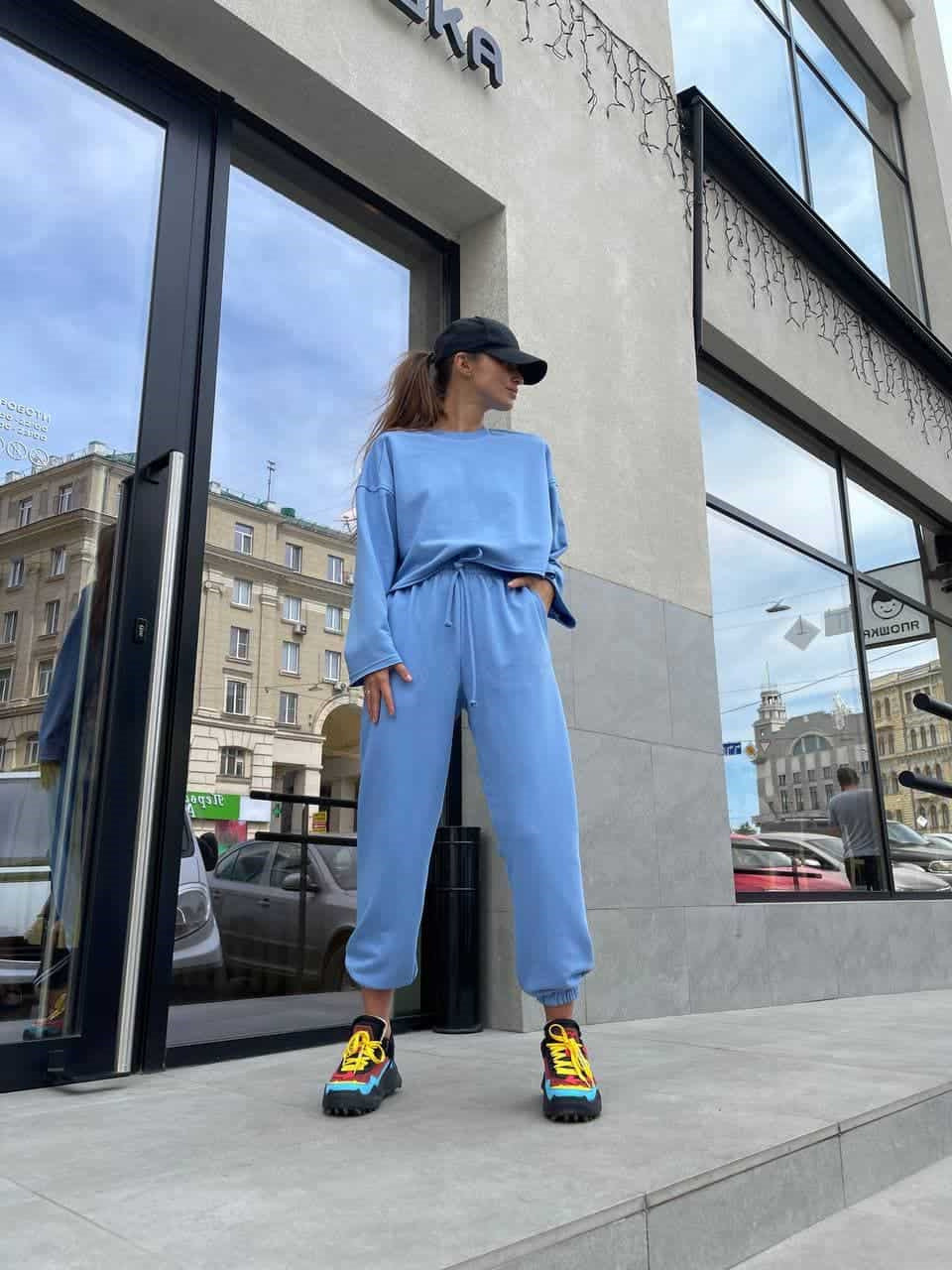 Damen lässiges Oversize-Lounge-Set mit weitem Crewneck-Sweater und elastischer Kordelbund-Jogginghose Drune