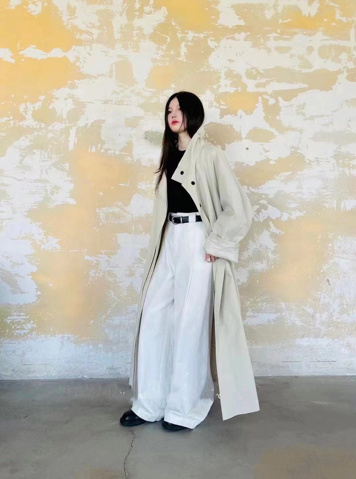Damen Langer Mantel im Kimono-Stil mit Bindegürtel und weiter A-Linie Drune