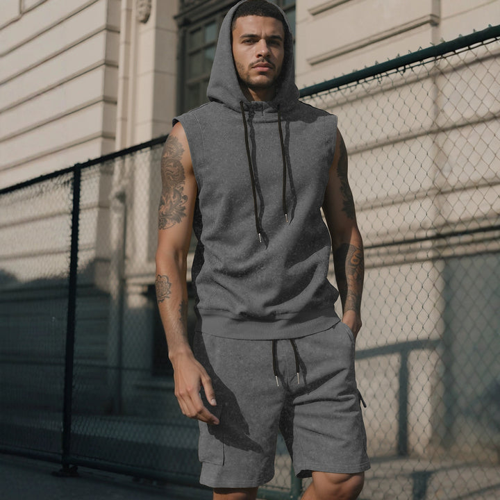 Herren nan Kapuzen-Muskelshirt-Set mit funktionaler Cargobermuda Drune
