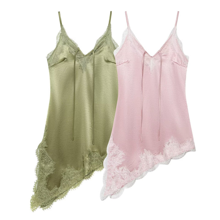 Damen Spitzen-Top mit asymmetrischem Saum und verstellbaren Trägern Drune