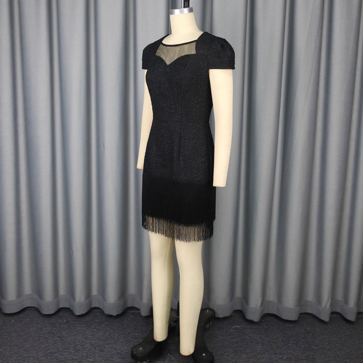 Damen Glamouröses Kleid mit Fransen und transparentem Detail Drune