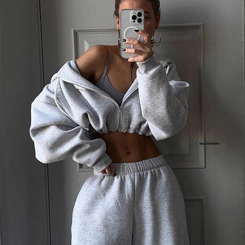 Damen Cropped Hoodie und lässige Sweatpants mit elastischem Bund Drune