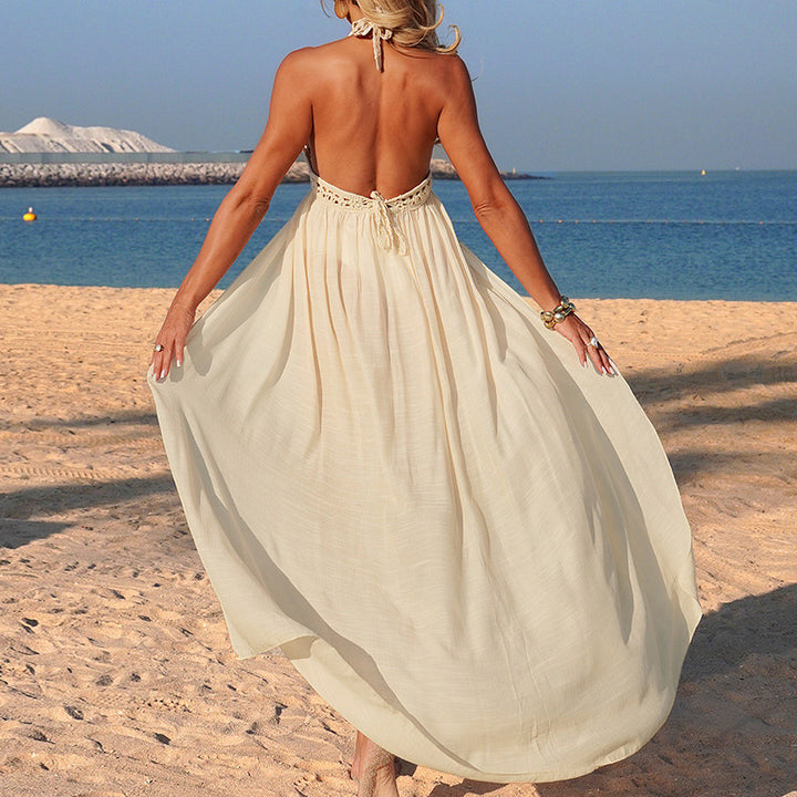 Damen Häkel-Strandüberwurf mit tiefem V-Ausschnitt und eleganter geschlitzt Konstruktion Drune