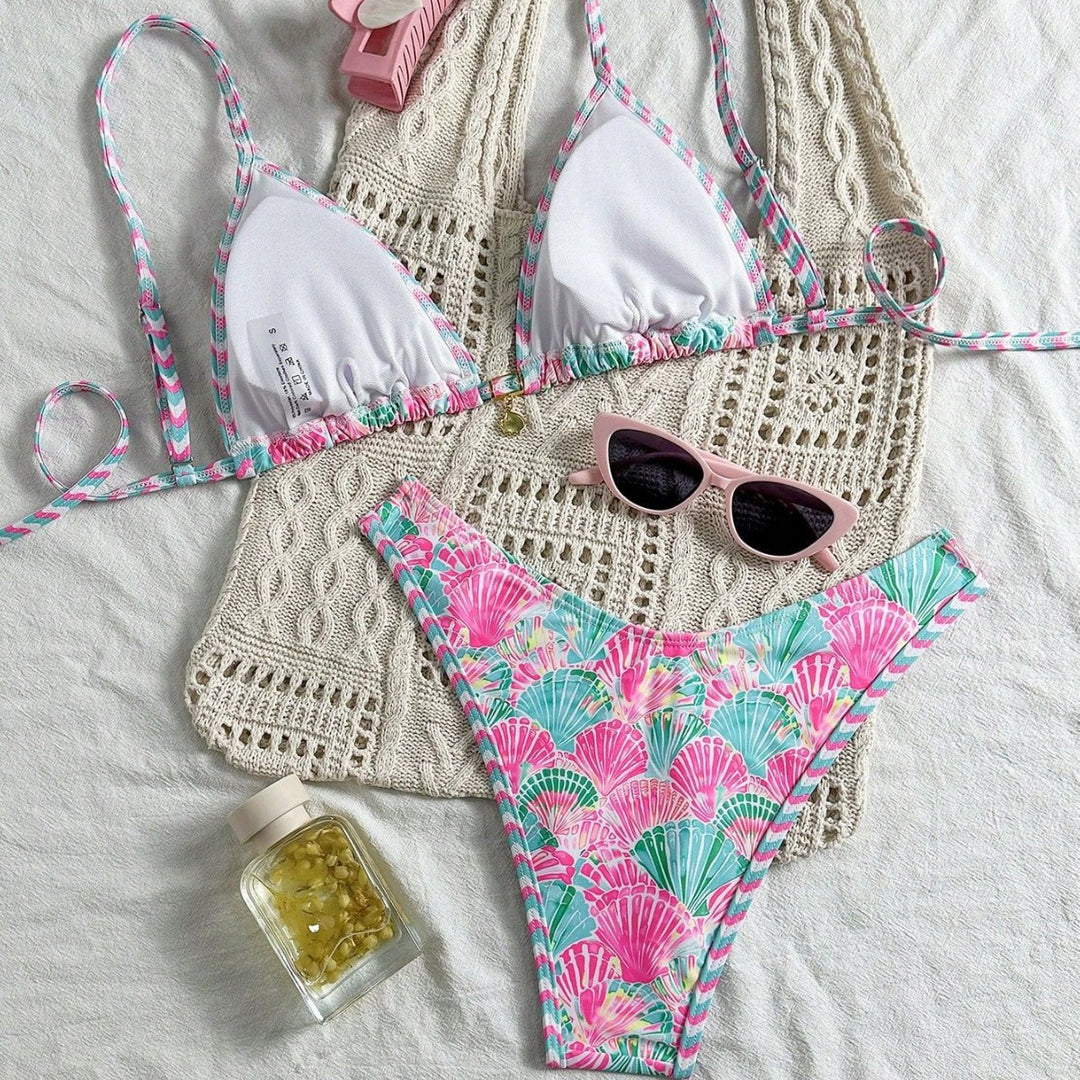 Damen Triangel-Bikini-Set mit trendy Muschel-Muster Drune