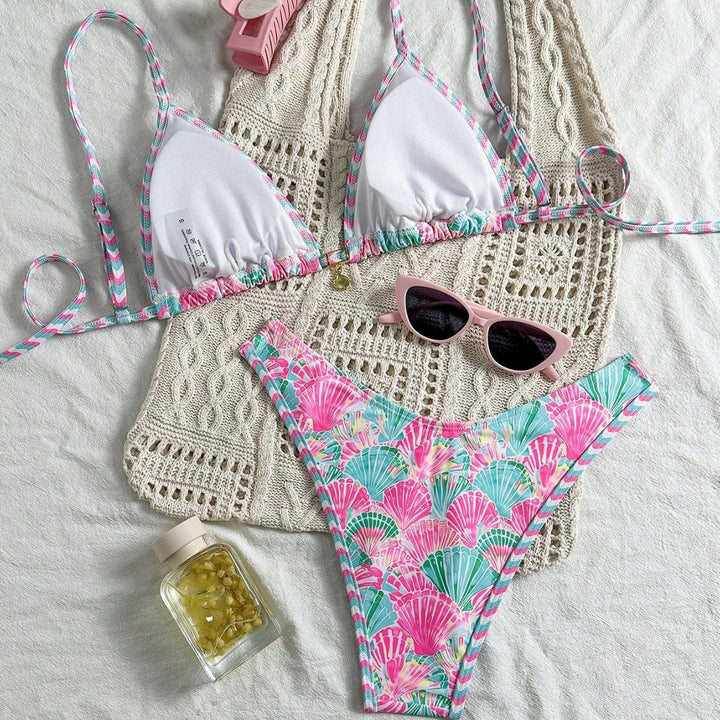 Damen Triangel-Bikini-Set mit trendy Muschel-Muster Drune