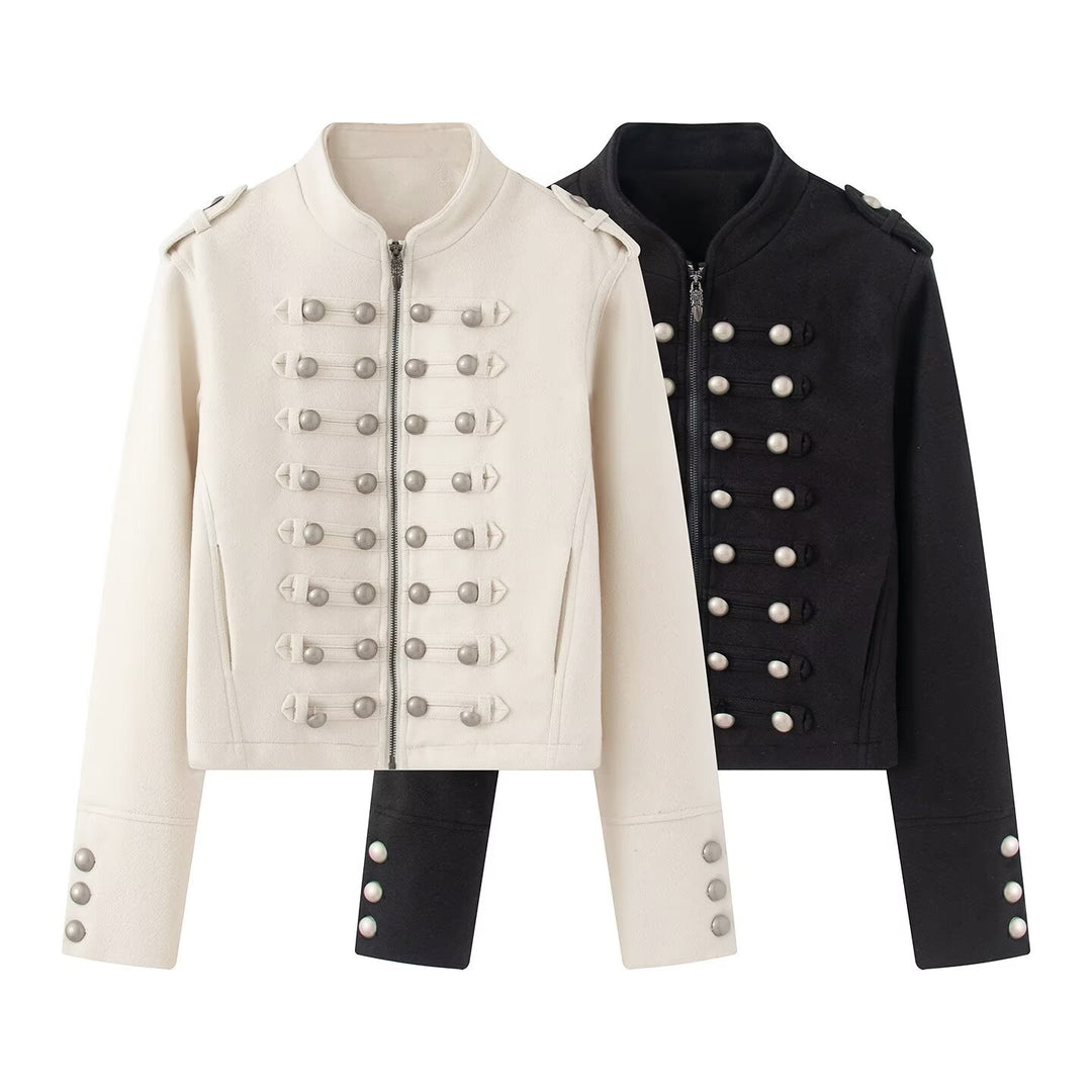 Damen Kurze militärisch inspirierte Jacke mit Zierknopfleisten Drune