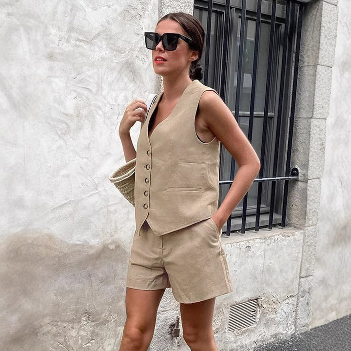 Damen modischer ärmelloser Blazer mit Shorts Drune