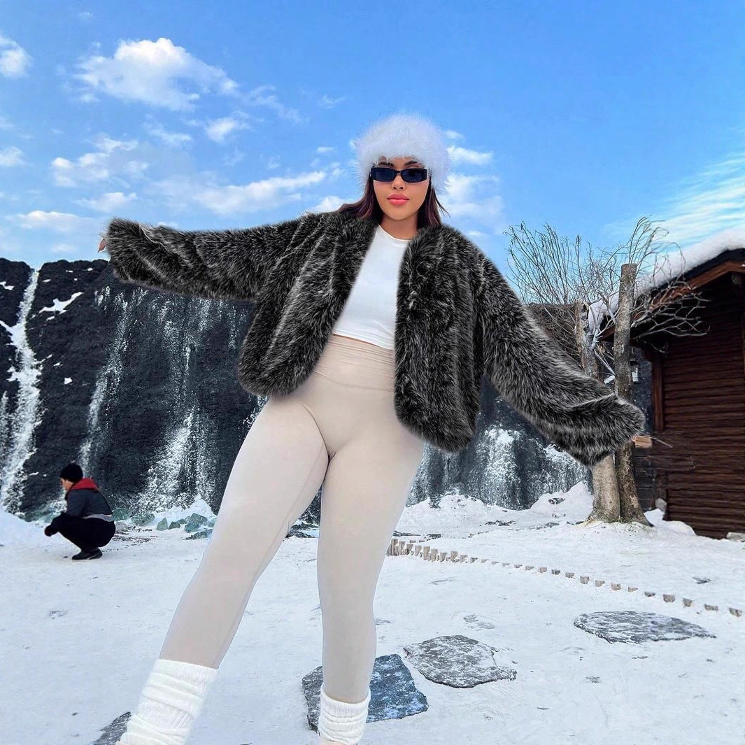Damen Trendige und flauschige Kunstpelzjacke Drune