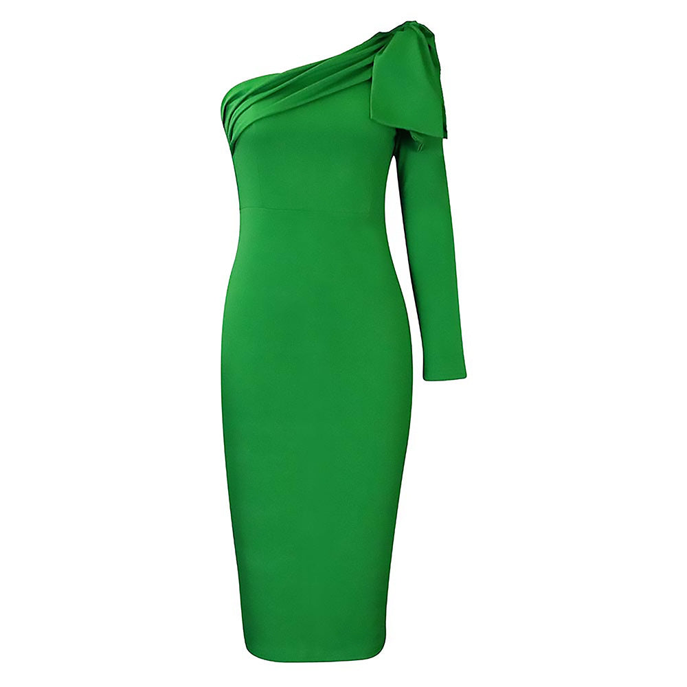 Damen Elegantes Wickelkleid mit asymmetrischem Ausschnitt und Schleifendetail Drune