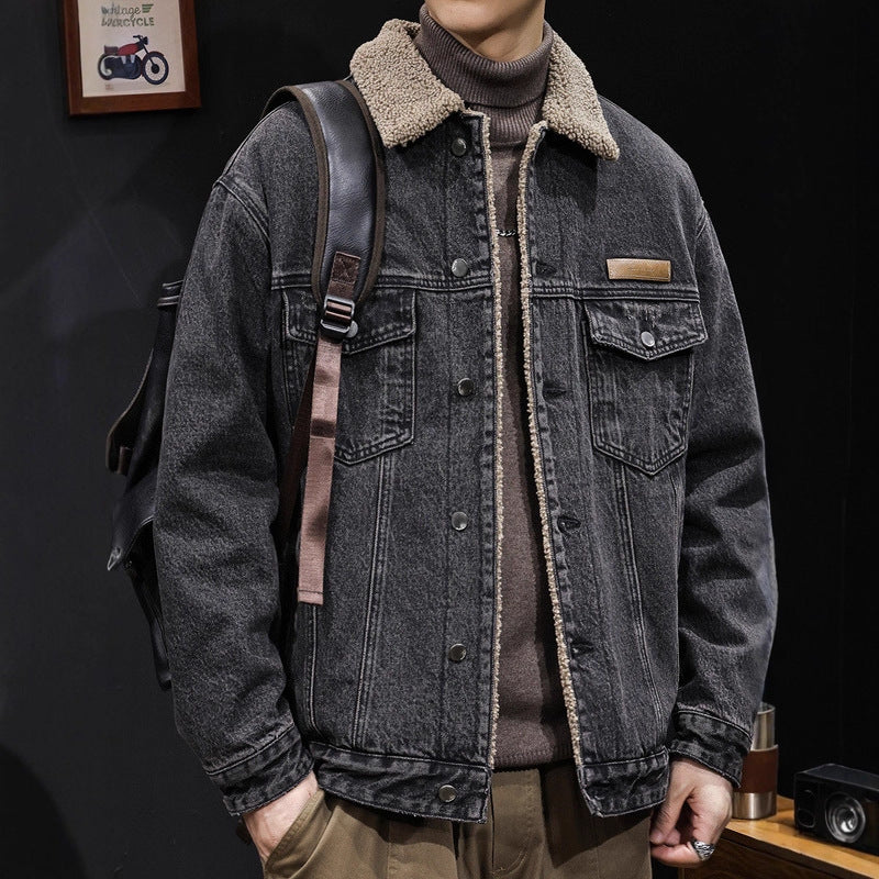Herren Lässige Denimjacke mit Teddy-Futter Drune