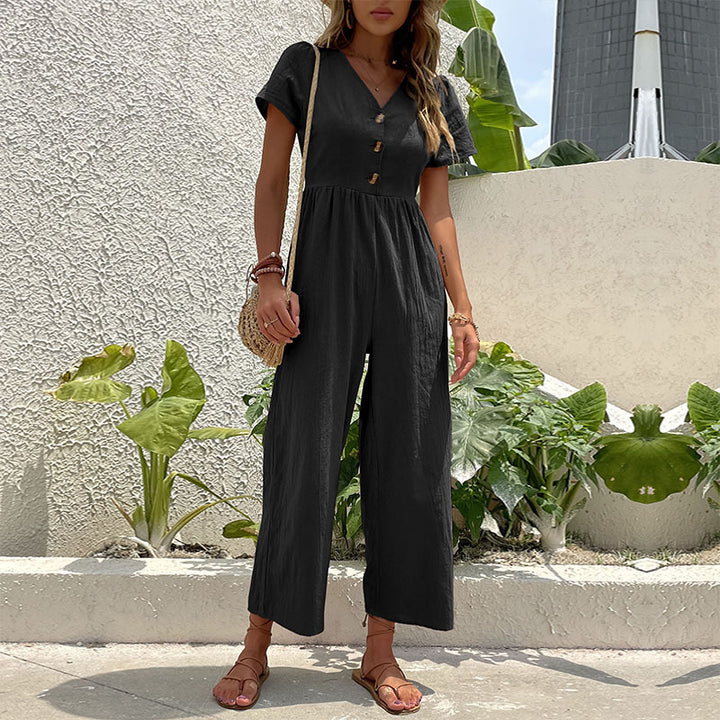 Damen Jumpsuit mit Knopfdetails und weiten Beinen Drune
