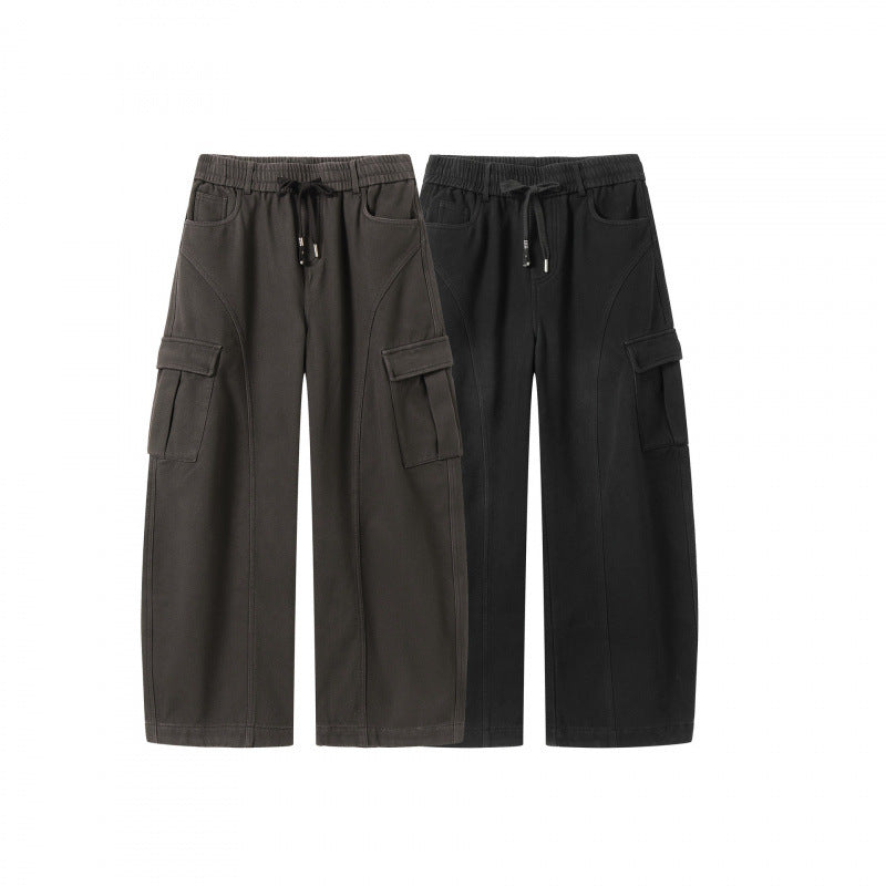 Damen Weite Cargo-Hose mit Tunnelzugbund, aufgesetzten Pattentaschen und weitem Bein Drune