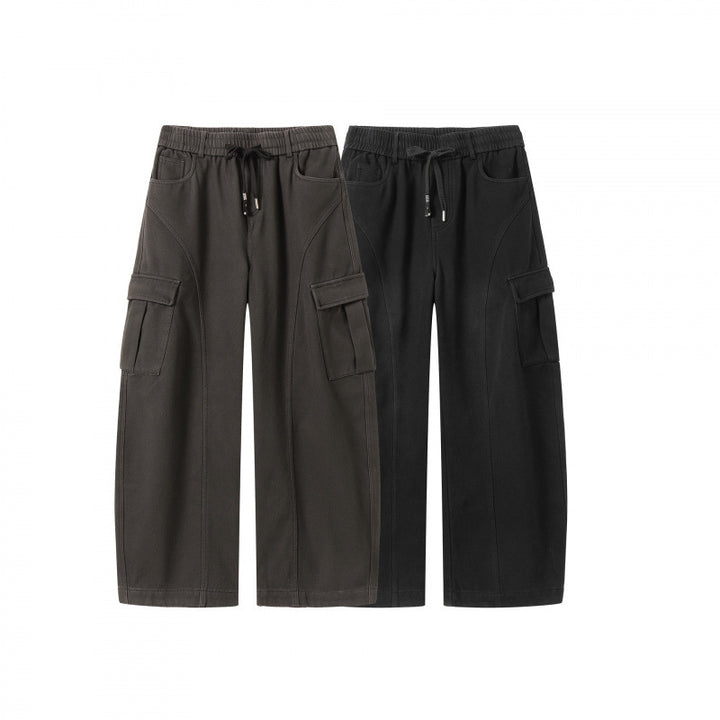 Damen Weite Cargo-Hose mit Tunnelzugbund, aufgesetzten Pattentaschen und weitem Bein Drune