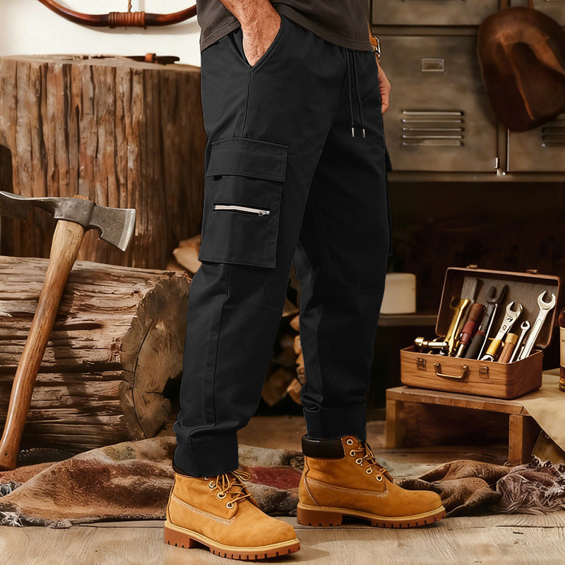Herren Cargo-Jogginghose mit Multifunktionalen Reißverschluss-Taschen & Elastischem Bündchen Drune
