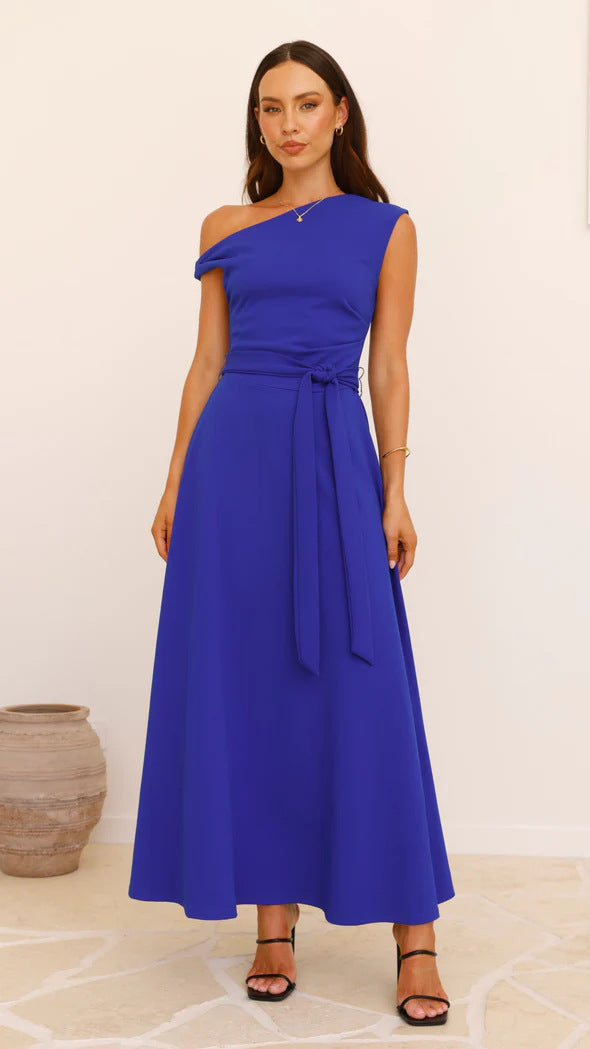 Damen Maxikleid mit asymmetrischem Schnitt und eleganter Drapierung Drune
