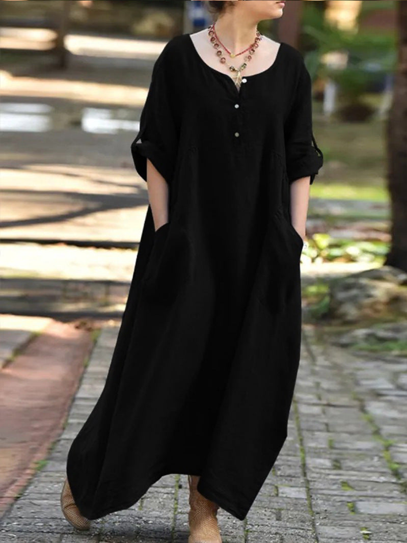 Damen längeres Kleid mit Knopfdetail und praktischen Taschen Drune